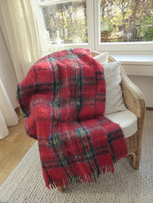 Wolldecke Mohairdecke Plaid ca 125 x 170 cm rot kariert 100% Mohair handgewebt