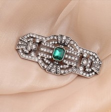 Elegante Vintage Art Deco Stil Grün/Blau Kristall Cocktail Brosche Silber Ton