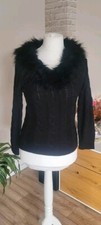Damen Pullover Pulli Damenpullover Grobstrick Fellkragen Schwarz Gr. 36/38