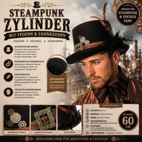 Steampunk zylinder hut herren - zylinder,