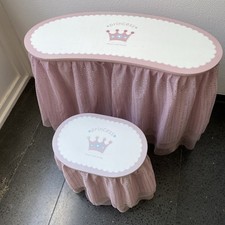 2 TEILE PRINZESSIN FRISIER SET, SCHMINKTISCH & HOCKER MIT GLITZERTÜLL VERZIERT