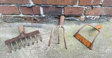 3x Hand-Gartengerät Gartenarbeit Hacke Grubber 3 Armig Rechen 8 Zinken