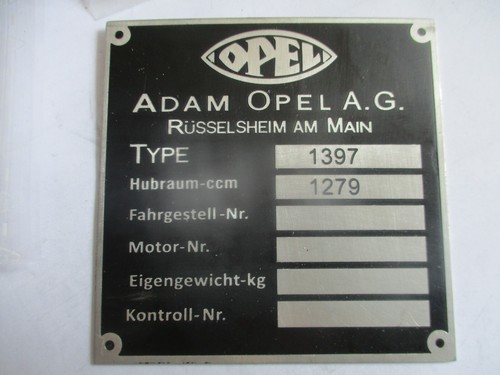 Typenschild opel 1397 3 - opel, 1,3