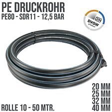 PE Druck Trinkwasser Rohr DVGW PE80 SDR11 PN 12,5 bar 20 25 32 40 mm | 10 - 50 m