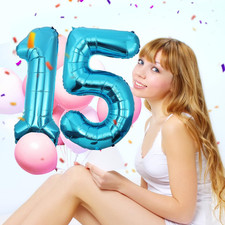 Geburtstag Zahl Luftballon 15 Jahre Blau Folienballon XXL Riesen Ballon
