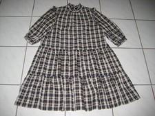 Stufen-Kleid, 3/4-Arm, schwarz-beige-kariert, pflegeleicht, Gr. 38, neu