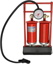 FISCHER Fuß-Luftpumpe Doppelzylinder mit Manometer Auto/Dunlop/Sclaverand-Ventil