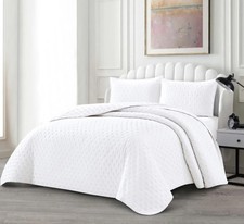 Tagesdecke Set Deren Überwurf Decke 3-Teilig 240 x 250 cm , 2-Personen Weiss