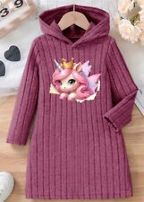 Mädchen-Langarm-Kapuzenkleid mit Einhorn, Gr.122/128(7-8 Jahre), Neu
