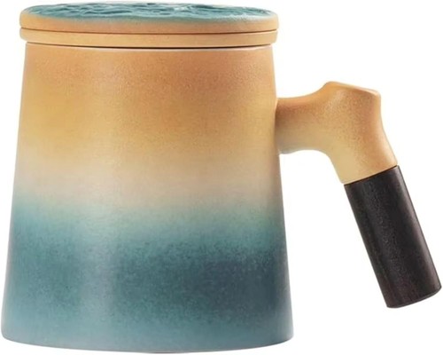 Keramik teetasse mit holzgriff - keramik,