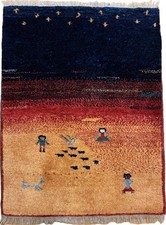 NEU! Gabbeh 107 x 82cm Nomadenteppich Carpet Tapis handgeknüpft Orientteppich