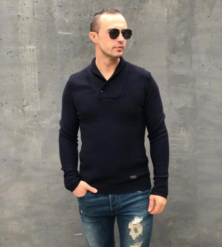 Men iceberg sweater navy wool - sweater,