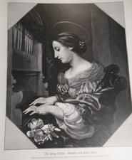 Würfel Heilige Cacilie, Von Carlo Dolci 1886 - Original Antik Aufdruck