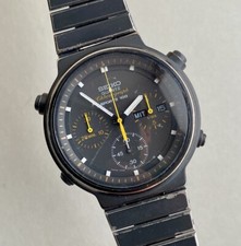 Seiko Chronograph 7A38-704C Vintage 1984 Armbanduhr Vollfunktionsfähig Schwarz