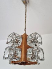 70er Kube Glas    Kronleuchter, Kristall und Holz  Vintage  80er