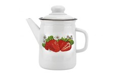 Emaille Teekanne Kaffeekanne 2 Liter emalliert mit Motiv Erdbeeren Nostalgie