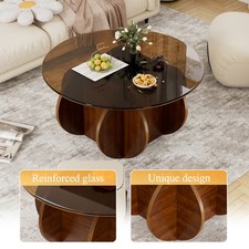 Couchtisch rund, Wohnzimmertisch mit glasplatte, Beistelltisch für Wohnzimmer