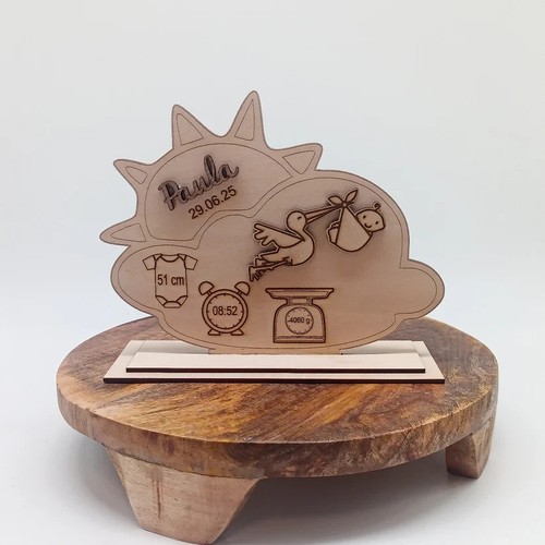 Geburtstafel aus holz sonne - aus, "sonne