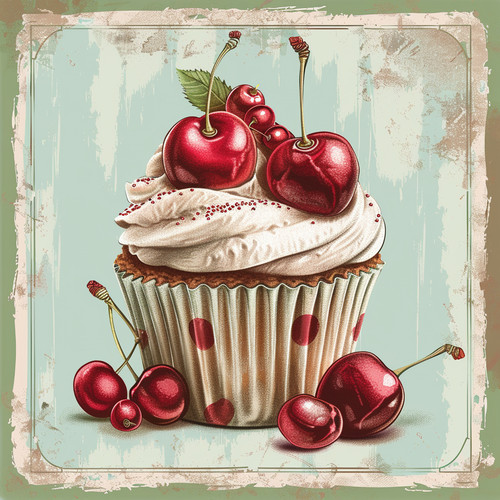 Wandbild cupcake kirschen - kirschen, obst