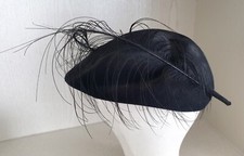 Vintage Hut Cocktailhut Pillbox mit großer Feder Filz schwarz 1940ger-60ger