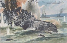 Künstler AK Postkarte Untergang Schlachtschiff vor den Dardanellen 1915