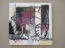 Katzen mit Struktur und Pink 70x70 cm -original Acrylmalerei expressiv