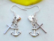 Ohrringe LIEBE GLAUBE HOFFNUNG Ohrhänger Anker Herz Kreuz Hänger Ohrschmuck Neu