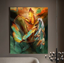 LEINWAND BILD BIS 115x90x5 SCHMETTERLINGE TRAUMFÄNGER NATUR ORANGE GRÜN MODERNES