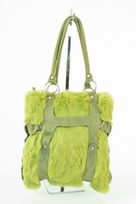 Codello Damen Tasche Echt-Kanin Pelztasche Grün Wildleder Boho