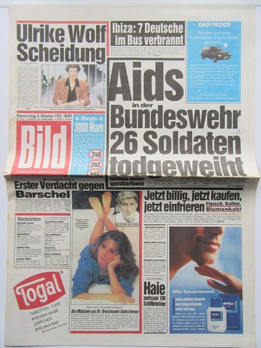 Bild zeitung vom 1987 - vom, 8.10.1987