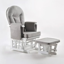 Stilvoller Stillstuhl Relaxsessel Glider Naturholz in Weiß mit grauem Polster
