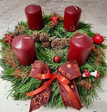 Adventskranz frisch gebunden Nordmanntanne Kerzen Dunkel rot  Weihnachtsdeko