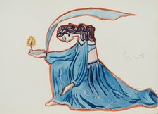 Die Nacht, um 1920, Aquarell Jugendstil Mode 1900-1924 Unbekannt (20.Jhd)