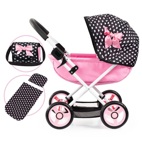 Puppenwagen cosy schwarz rosa - puppenwagen,