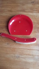Tischkehrset Vintage Tischbesen mit Schaufel Rot mit Punkten 70er Jahre