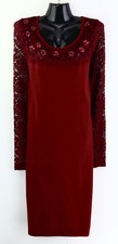 Kleid mit Spitze Gr. 44/46 Bordo Damen Langarm Abendkleid Neu