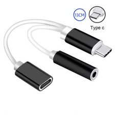 USB Typ C auf 3,5 mm AUX Klinke Kopfhörer 2 in 1 Adapter Ladekabel Schwarz