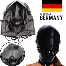 Bondage Schwarz Pu Leder Kopfmaske mit Mundöffnung Herren BDSM Kopfhaube Fetisch