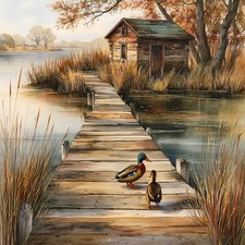 Wandbild Holzsteg Enten See