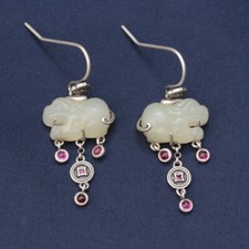 B35 Ohrringe Drache Glücksbringer Pixiu aus heller Jade 925 Sterlingsilber