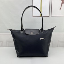 Longchamp Große Umhängetasche mit Pferdestickerei, Schwarz