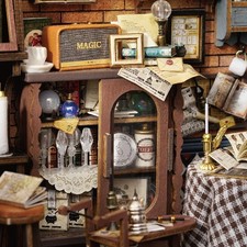 Spilay Dollhouse Miniature with Furniture,Vintage Magic Coffee Shop +Dust Cover