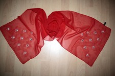 Schöner Chiffonschal Rot Spiegel u. Perlen in Spiralen Polyester 33 x 150cm Neu!