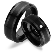 2 RINGE mit Stein WOLFRAM TUNGSTEN  & GRAVUR GRATIS ,  TRAURINGE  BLACK   JW13-1