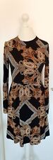 Kleid Stoffkleid orsay schwarz weiß braun Muster Größe S M Jerseykleid knielang