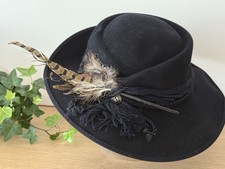 Exklusiver Damen Hut von Mayser mit Feder Gr. 55 Nachtblau