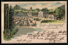 Lithographie Karlsbad, Gasthaus Schweizerhof 1899 
