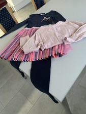 Kleid Happy Girls, Leggins Blau, Gr. Beides 128, Strickjacke Tchibo 132/128