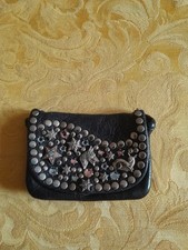 Portemonnaie, Leder, Schwarz mit viel Strass und Nieten