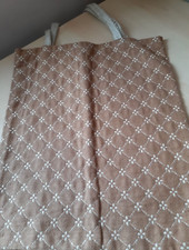 Große Tasche ,Stoffbeutel braun, creme Leinen, Handarbeit, Geometrisches Motiv